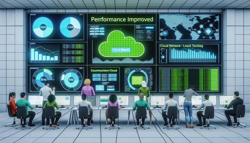 An image of a cloud network monitoring and load testing case for a leading insurance client, with a focus on improving application performance and ava